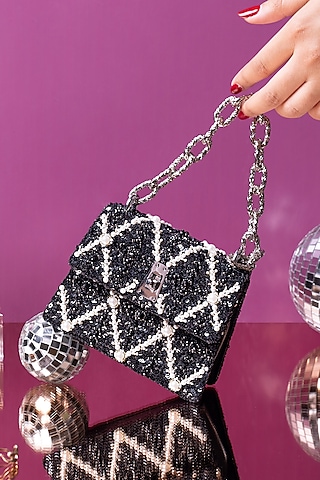 Black Embellished Mini Bag by The Leather Garden