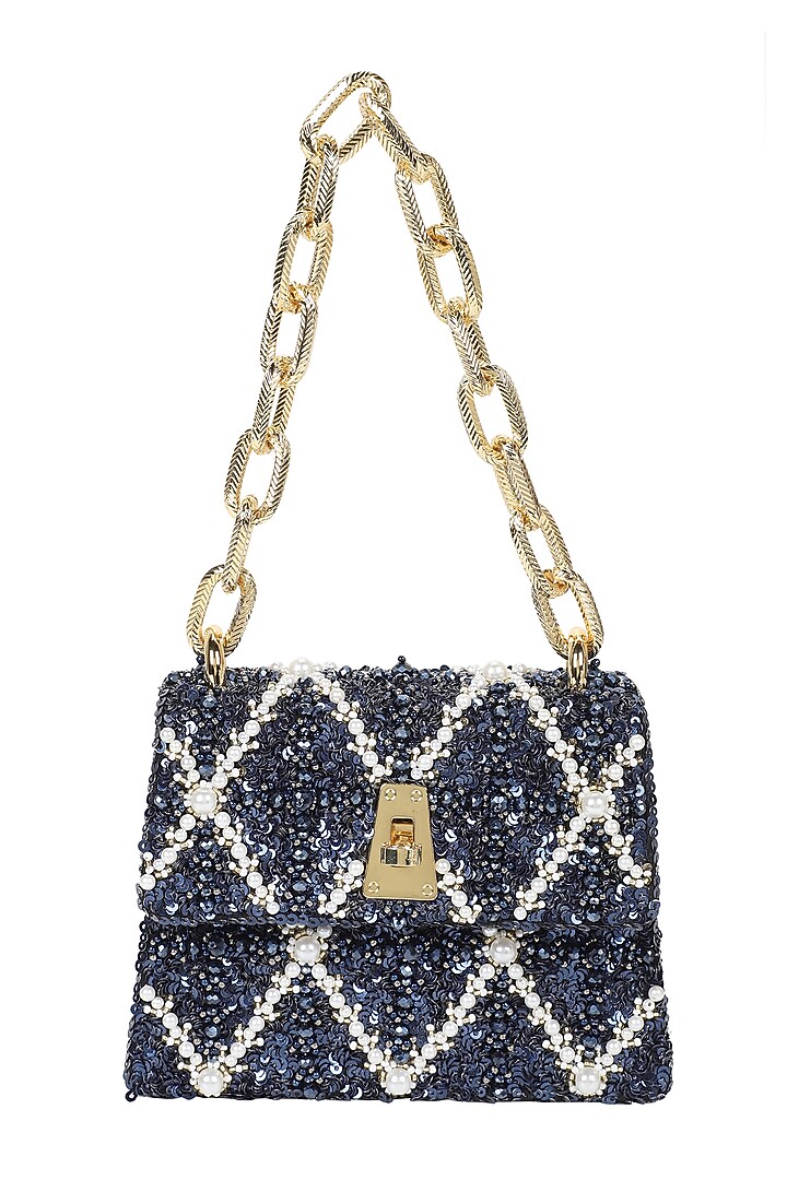 Blue Embellished Mini Bag by The Leather Garden at Pernia's Pop Up Shop
