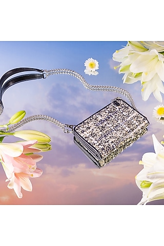 White & Black Embroidered Crossbody Bag by The Leather Garden
