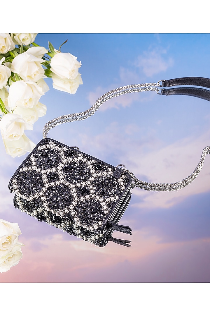 Black Embellished Crossbody Bag by The Leather Garden