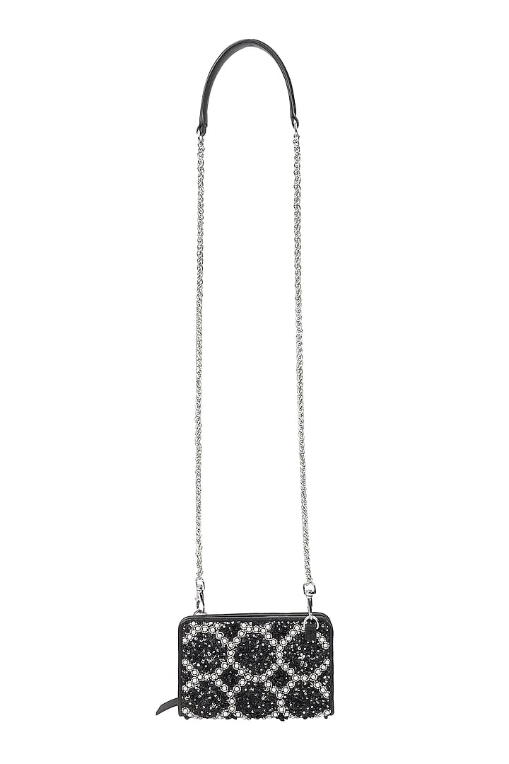 Black Embellished Crossbody Bag by The Leather Garden at Pernia's Pop Up Shop