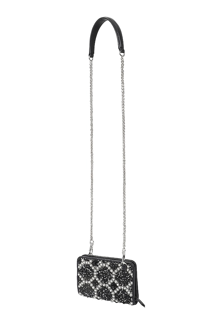 Black Embellished Crossbody Bag by The Leather Garden at Pernia's Pop Up Shop