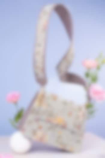 Grey Floral Jacquard Crossbody Bag by The Leather Garden