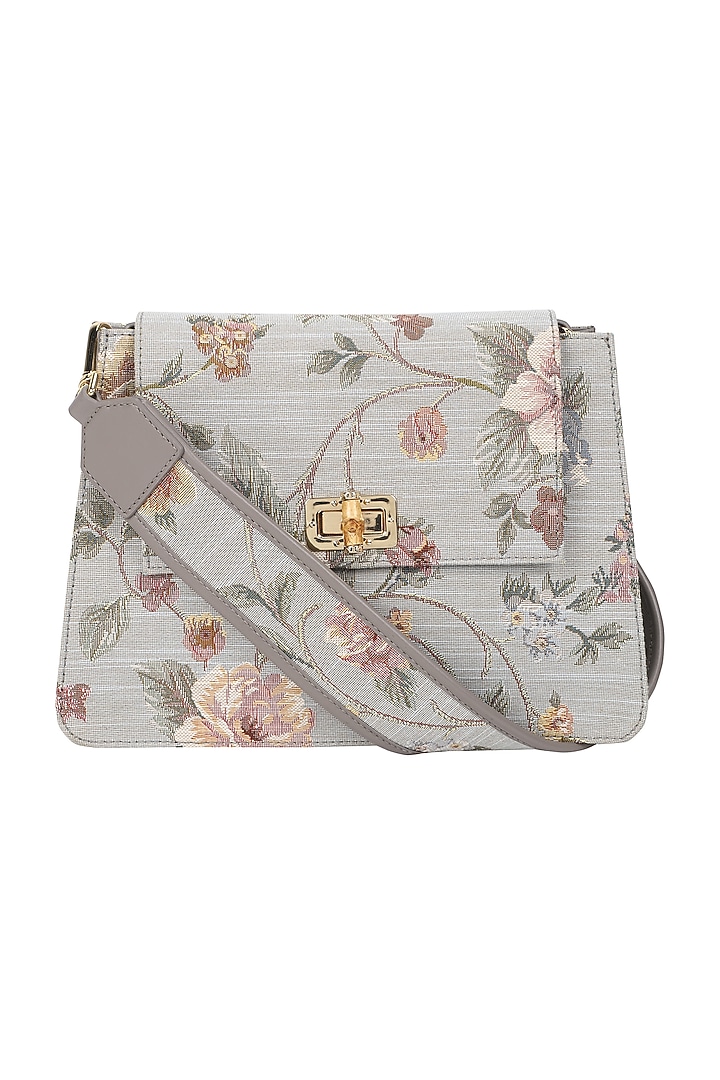 Grey Floral Jacquard Crossbody Bag by The Leather Garden at Pernia's Pop Up Shop