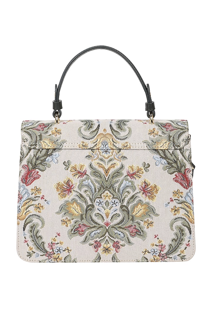 Beige Floral Jacquard Crossbody Bag by The Leather Garden at Pernia's Pop Up Shop