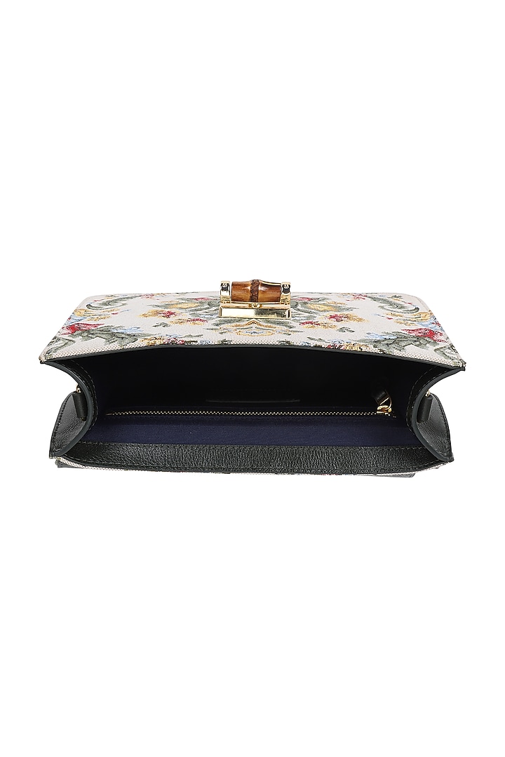 Beige Floral Jacquard Crossbody Bag by The Leather Garden at Pernia's Pop Up Shop