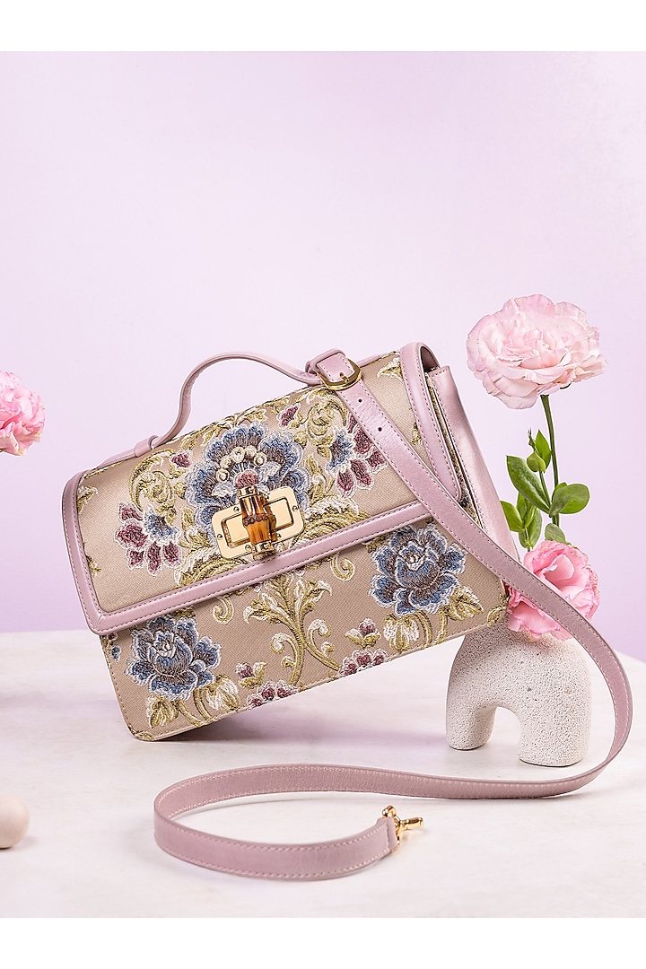 Lilac Floral Jacquard Crossbody Bag by The Leather Garden
