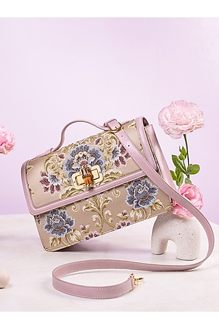 Lilac Floral Jacquard Crossbody Bag by The Leather Garden