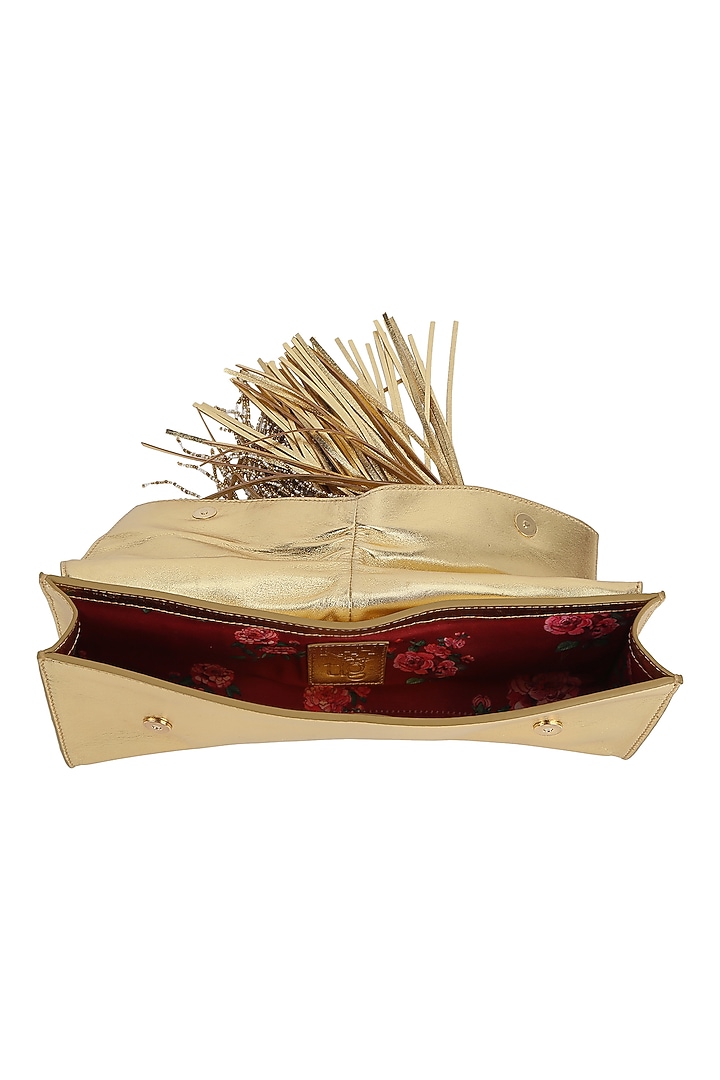 Gold Leather Dabka Embroidered Clutch by The Leather Garden at Pernia's Pop Up Shop
