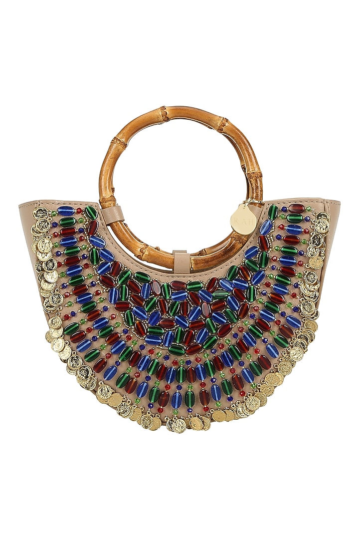 Nude Leather Embellished Potli by The Leather Garden at Pernia's Pop Up Shop