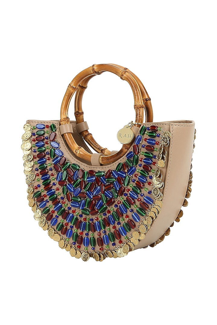 Nude Leather Embellished Potli by The Leather Garden at Pernia's Pop Up Shop