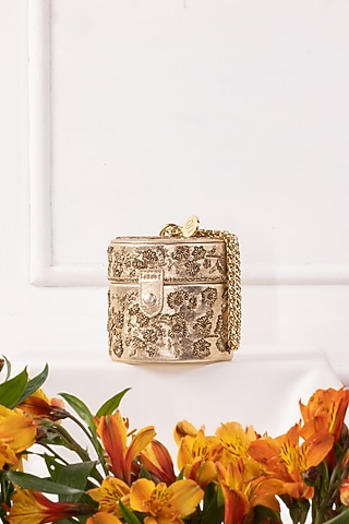Gold Leather Hand Embroidered Mini Bag by The Leather Garden