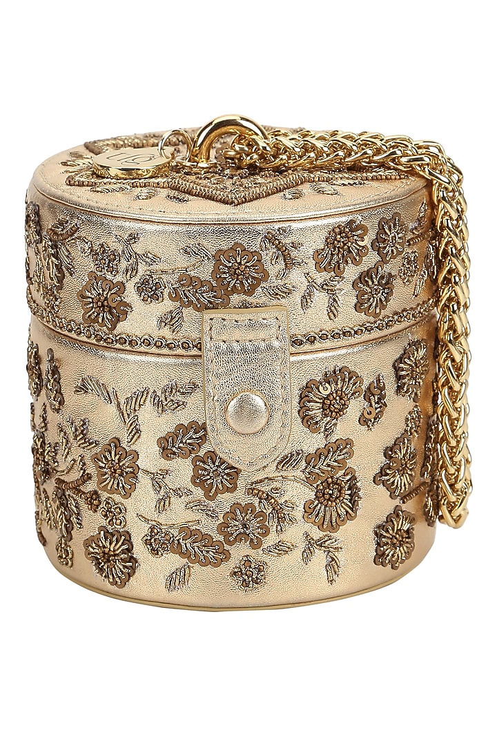 Gold Leather Hand Embroidered Mini Bag by The Leather Garden at Pernia's Pop Up Shop