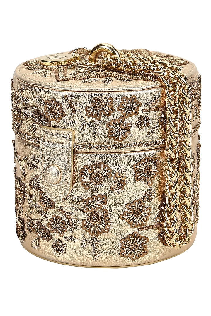 Gold Leather Hand Embroidered Mini Bag by The Leather Garden at Pernia's Pop Up Shop