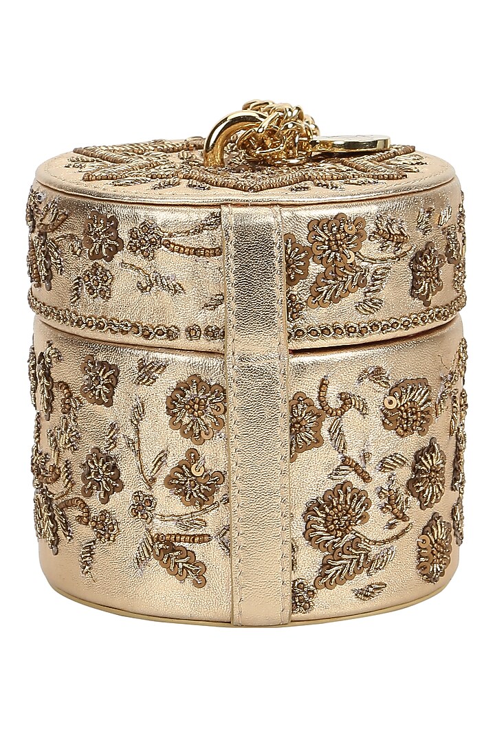 Gold Leather Hand Embroidered Mini Bag by The Leather Garden at Pernia's Pop Up Shop
