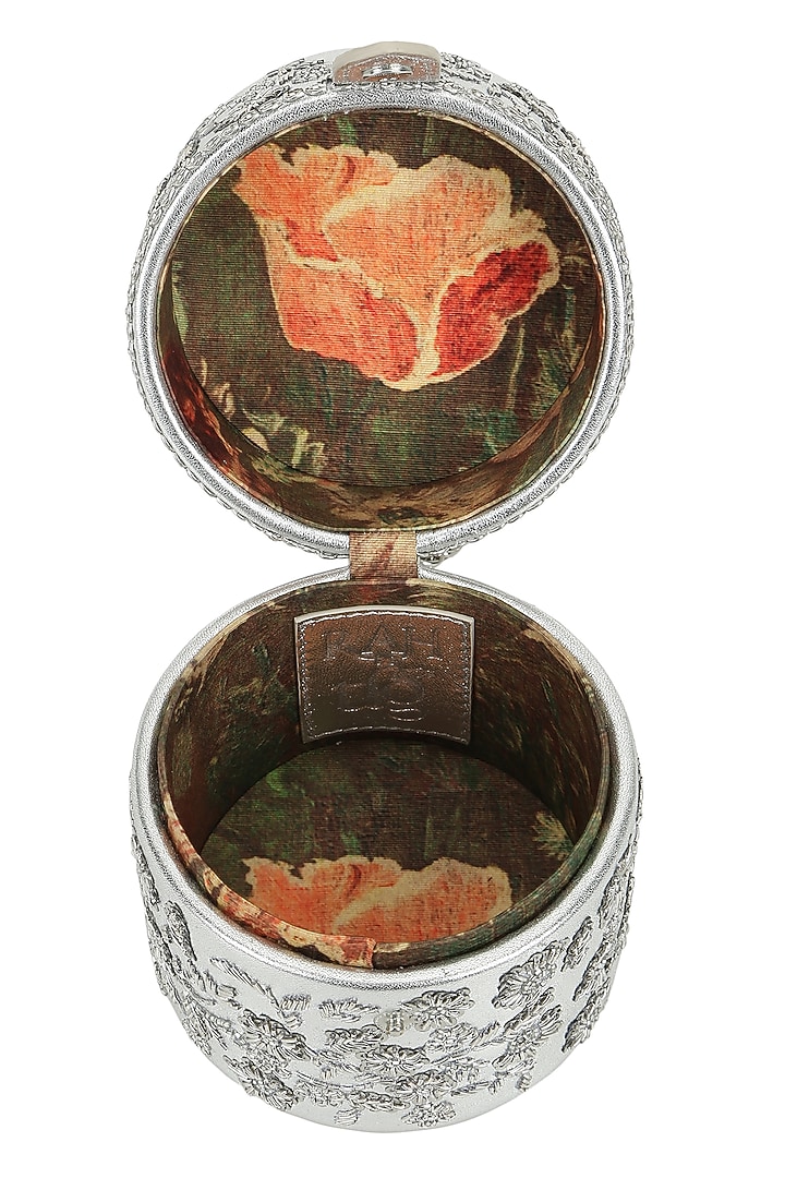 Silver Leather Hand Embroidered Mini Bag by The Leather Garden at Pernia's Pop Up Shop