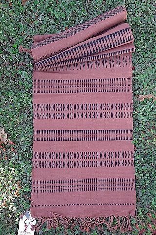 Black & Pink Cotton Handwoven Table Runner by Lhusalu
