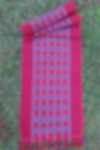 Red Cotton Handwoven Table Runner by Lhusalu