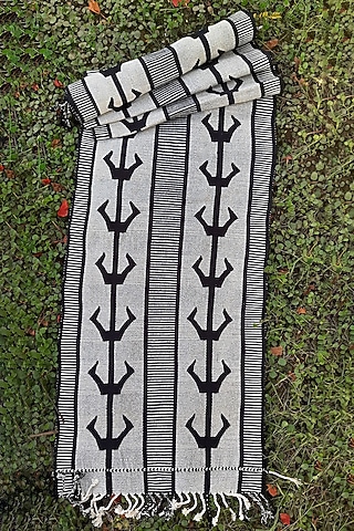 White Cotton Handwoven Table Runner by Lhusalu