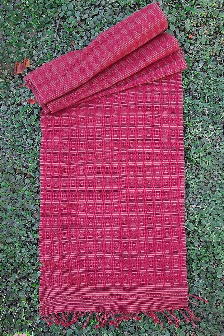 Red & Pink Cotton Handwoven Table Runner by Lhusalu