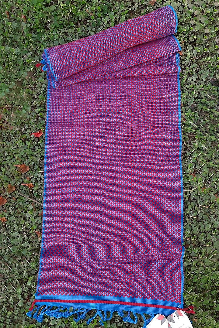Blue Cotton Handwoven Table Runner by Lhusalu