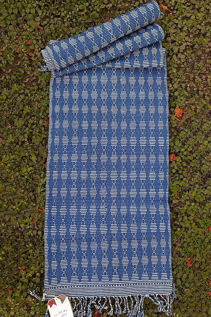 Blue Handwoven Cotton Table Runner by Lhusalu