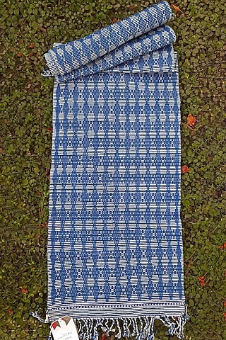 Blue Handwoven Cotton Table Runner by Lhusalu