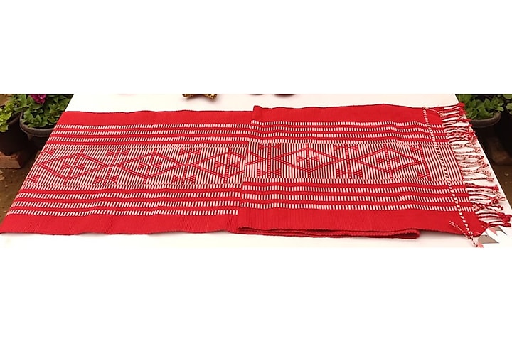 Red & White Cotton Handwoven Table Runner by Lhusalu