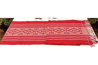 Red & White Cotton Handwoven Table Runner by Lhusalu