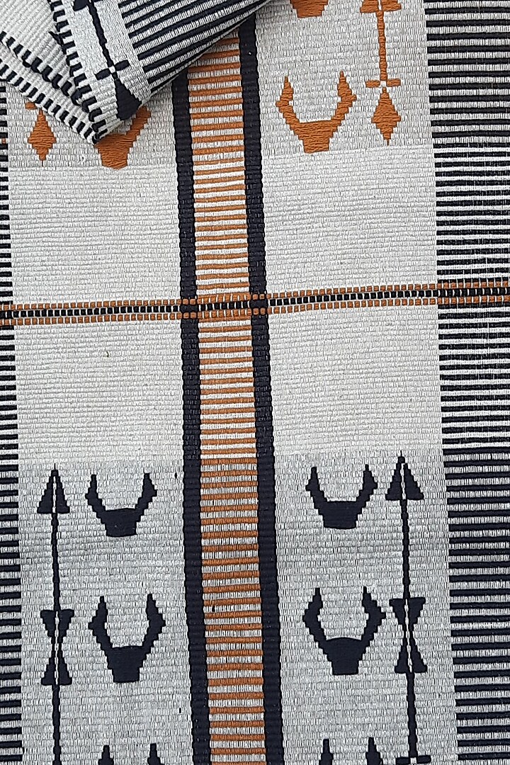 White & Orange Cotton Handwoven Table Runner by Lhusalu at Pernia's Pop Up Shop