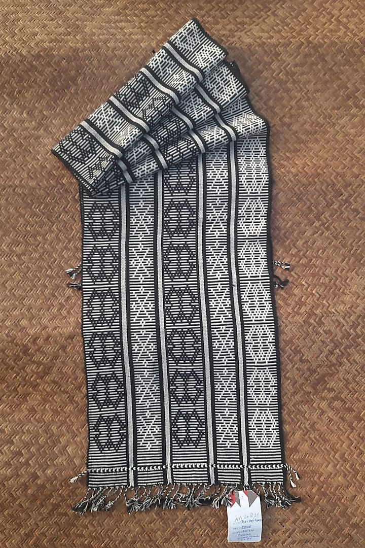 Black Cotton Handwoven Table Runner by Lhusalu