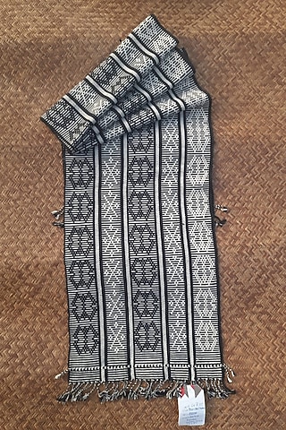 Black Cotton Handwoven Table Runner by Lhusalu