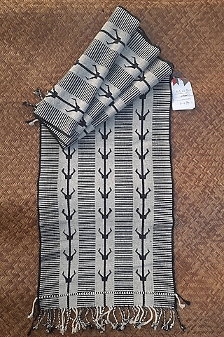 White & Black Cotton Table Runner by Lhusalu
