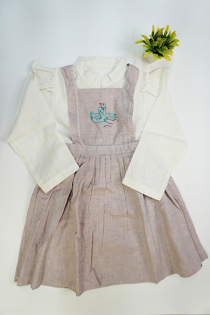 Onion Pink Linen & Lyocell Hand Embroidered Dress For Girls by Lilvin Comfy Wear at Pernia's Pop Up Shop