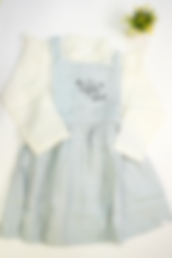 Powder Blue Linen & Lyocell Hand Embroidered Dress For Girls by Lilvin Comfy Wear at Pernia's Pop Up Shop