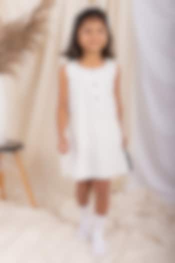 White Linen & Lyocell Dress For Girls by Lilvin Comfy Wear