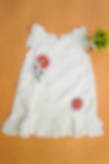 White Linen & Lyocell Floral Hand Painted Dress For Girls by Lilvin Comfy Wear