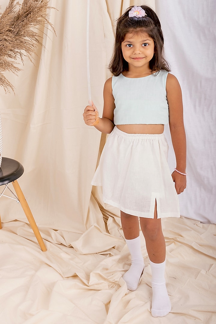 Turquoise Linen & Lyocell Co-Ord Set For Girls by Lilvin Comfy Wear