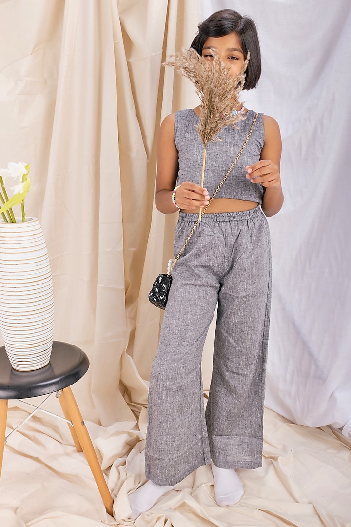 Dark Grey Linen & Lyocell Trousers For Girls by Lilvin Comfy Wear