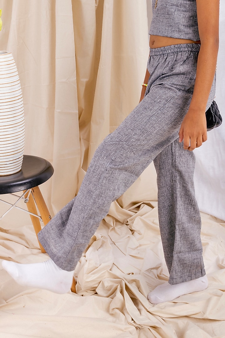Dark Grey Linen & Lyocell Trousers For Girls by Lilvin Comfy Wear at Pernia's Pop Up Shop