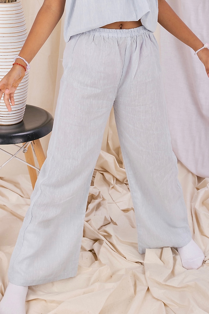 Powder Blue Linen & Lyocell Trousers For Girls by Lilvin Comfy Wear at Pernia's Pop Up Shop