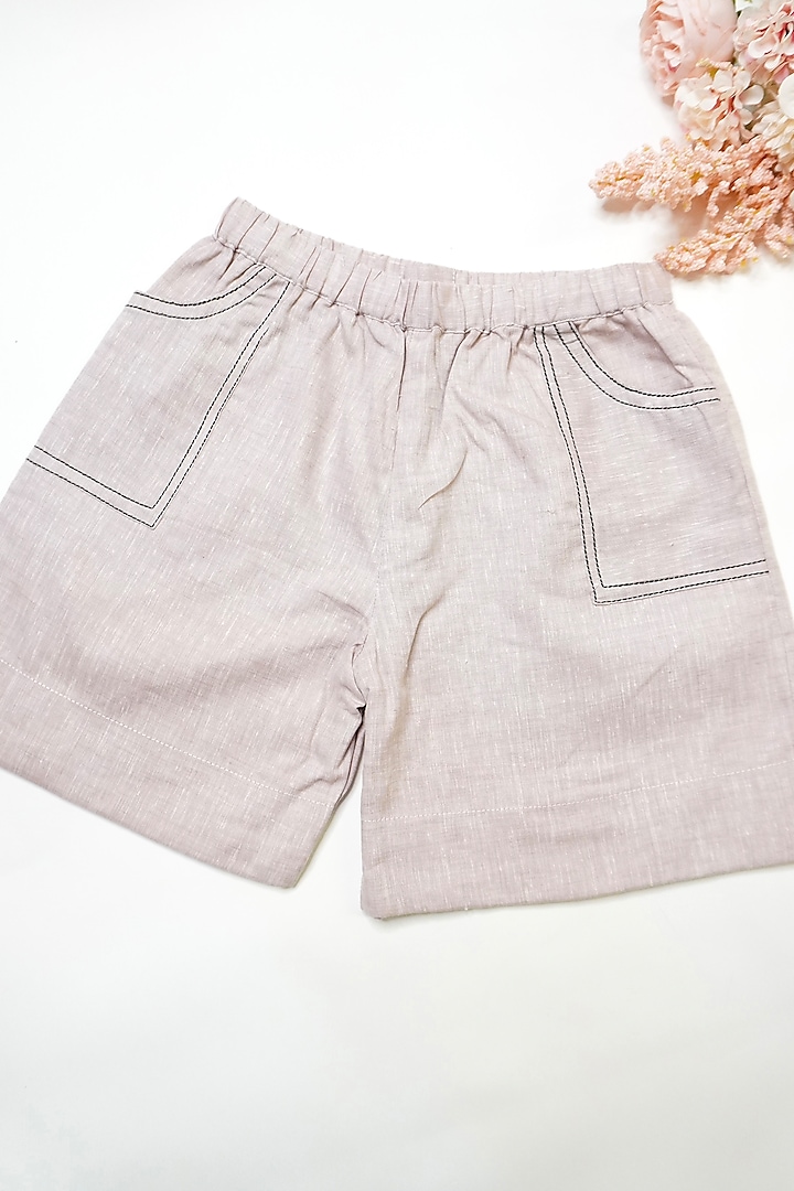 Onion Pink Linen & Lyocell Shorts For Girls by Lilvin Comfy Wear