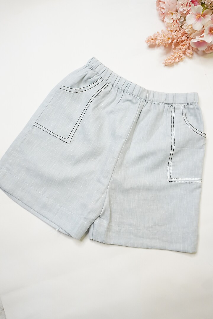 Powder Blue Linen & Lyocell Shorts For Girls by Lilvin Comfy Wear