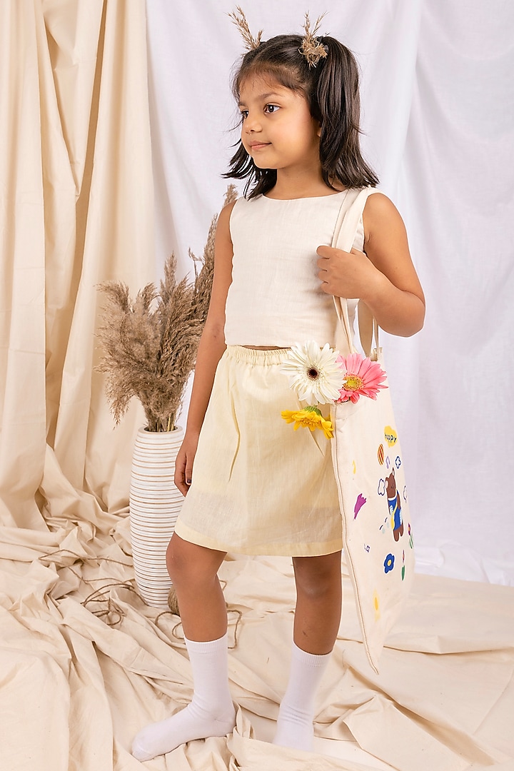 Lemon Yellow Linen & Lyocell Skirt For Girls by Lilvin Comfy Wear