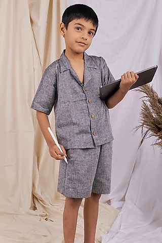 Dark Grey Linen & Lyocell Co-Ord For Boys by Lilvin Comfy Wear