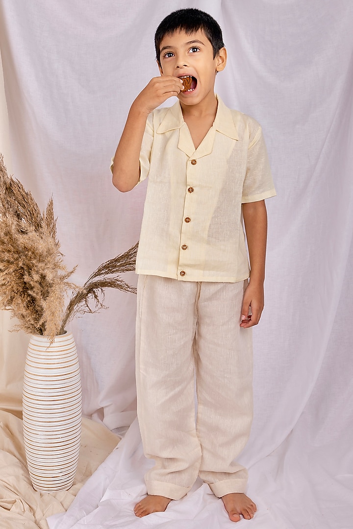 Lemon Yellow Linen & Lyocell Co-Ord For Boys by Lilvin Comfy Wear
