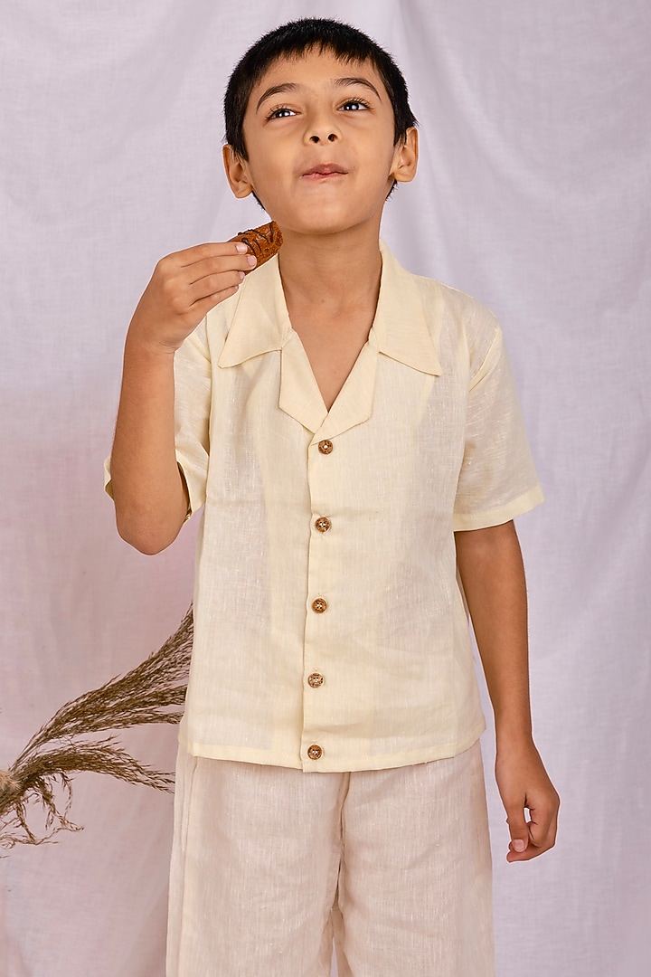 Lemon Yellow Linen & Lyocell Co-Ord For Boys by Lilvin Comfy Wear at Pernia's Pop Up Shop