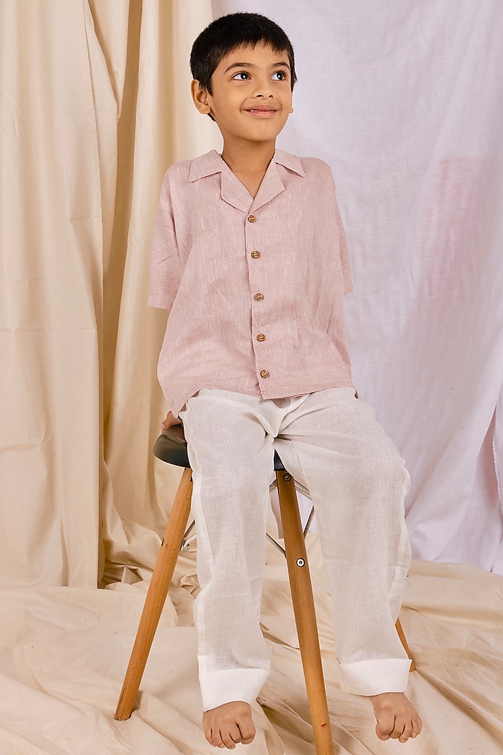 Onion Pink Linen & Lyocell Co-Ord For Boys by Lilvin Comfy Wear