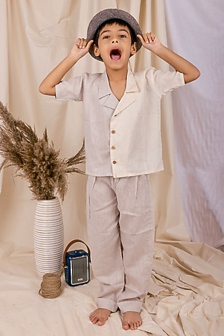 Grey Linen & Lyocell Co-Ord For Boys by Lilvin Comfy Wear