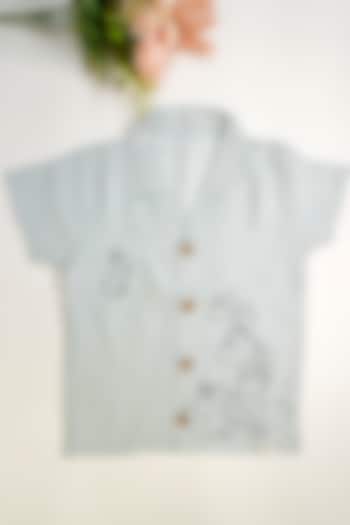 Powder Blue Linen & Lyocell Hand Painted Shirt For Boys by Lilvin Comfy Wear at Pernia's Pop Up Shop